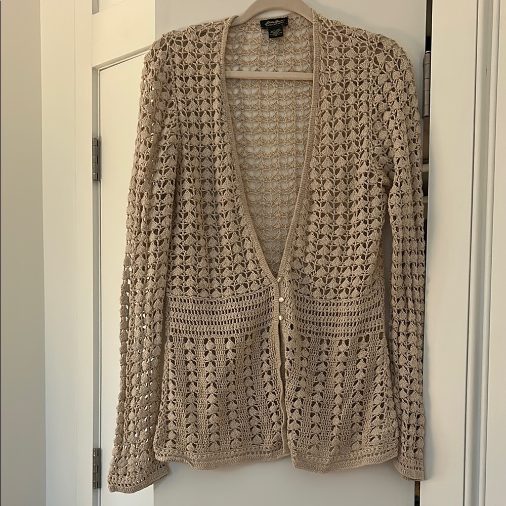 Eddie Bauer Cream Open-Knit Cardigan Sweater